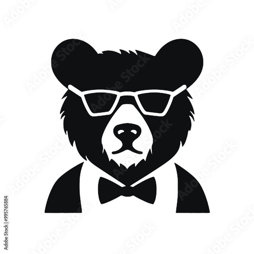 Silhouette portrait of a bear wearing glasses  photo