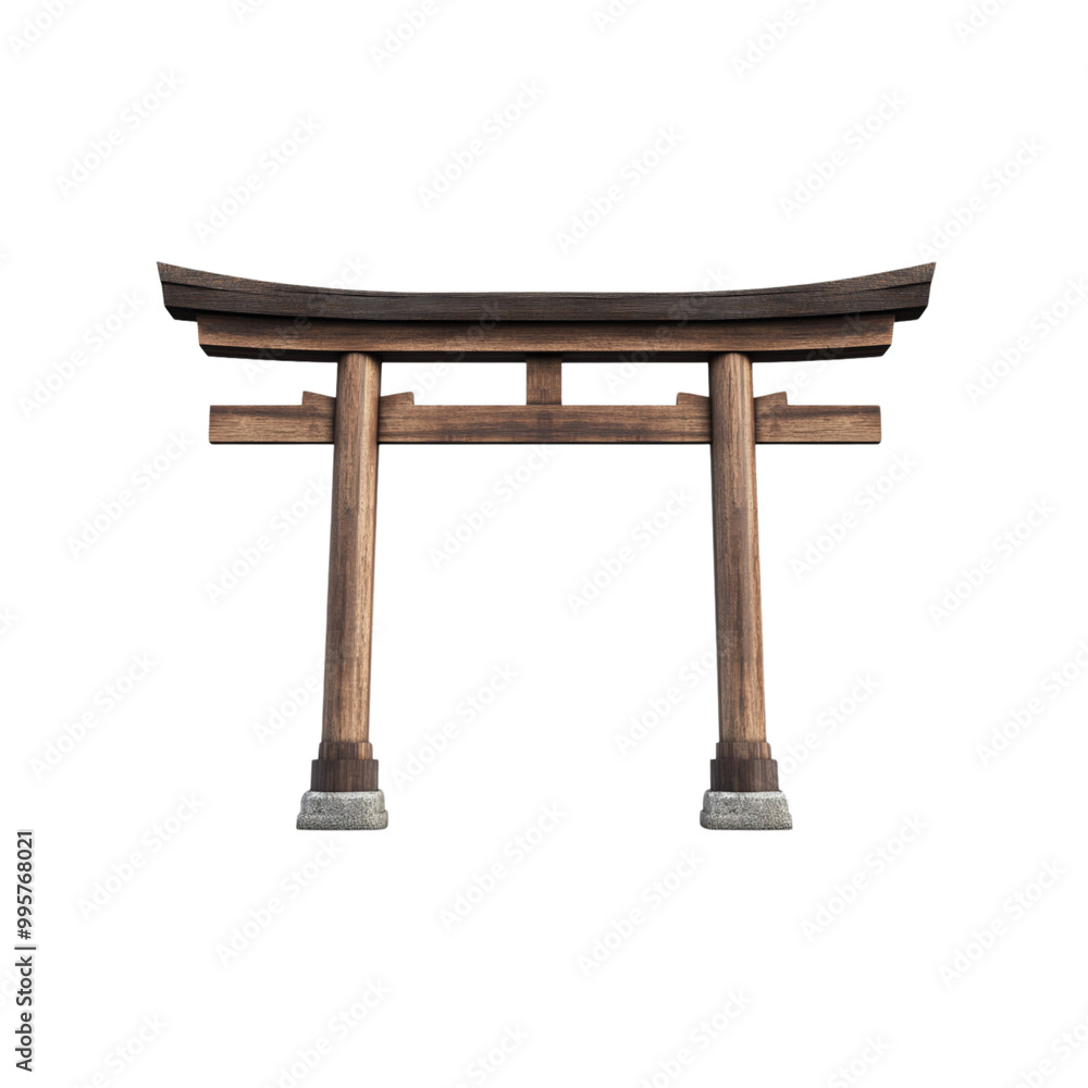 Japanese wooden gate with arch and door, isolated on a white background. Japanese wooden gate with arch and door, isolated on a white background.