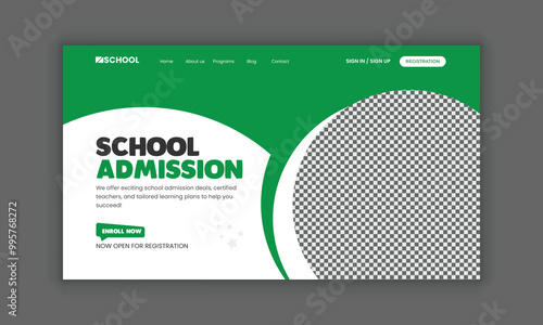 School admission web banner design for the Education website homepage and landing page hero section.