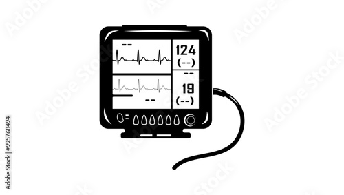 EKG monitor, black isolated silhouette