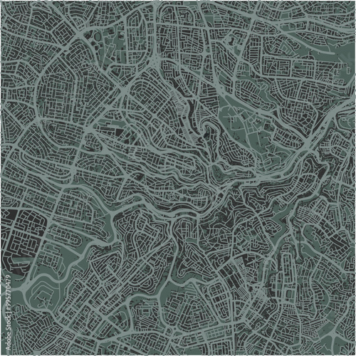 Map of Amman in Jordan in a smooth dark style. Contains layered vector with roads water, parks, etc. photo