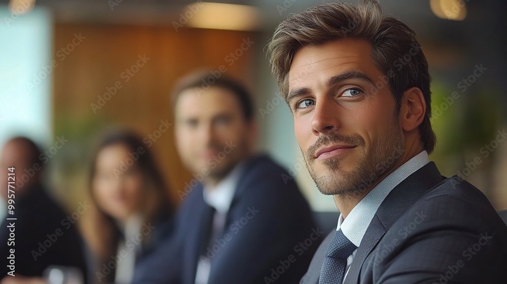 Confident Businessman in Meeting Setting Confident Businessman in Meeting Setting
