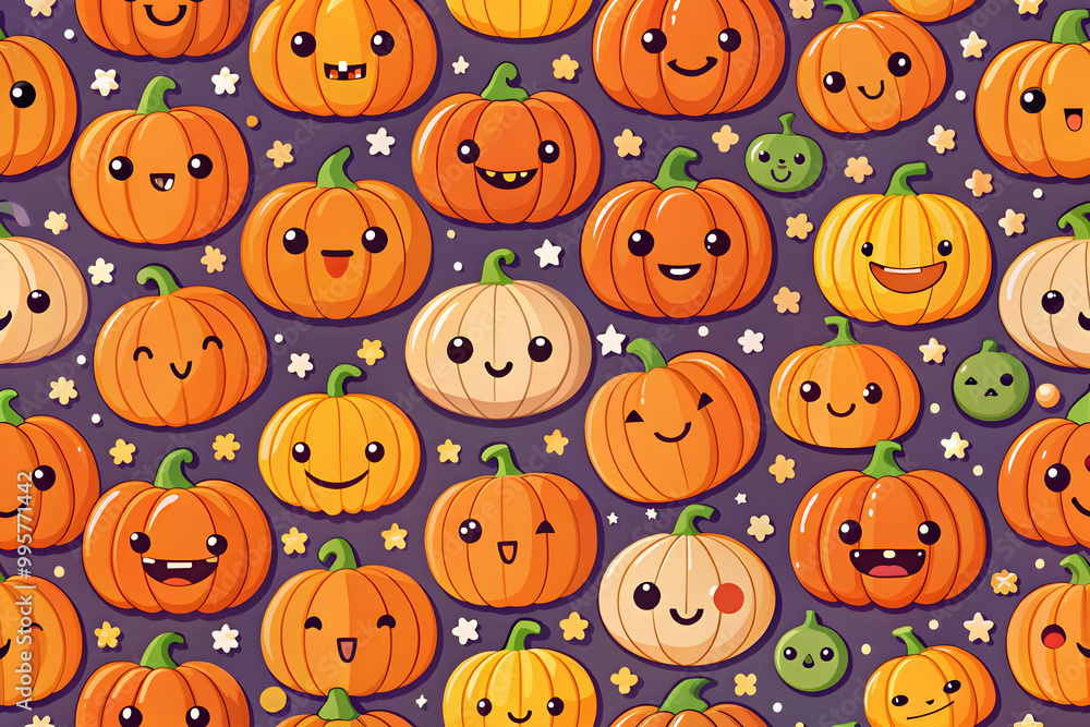 Cute Pumpkins Halloween Kawaii Pattern Cute Pumpkins Halloween Kawaii Pattern