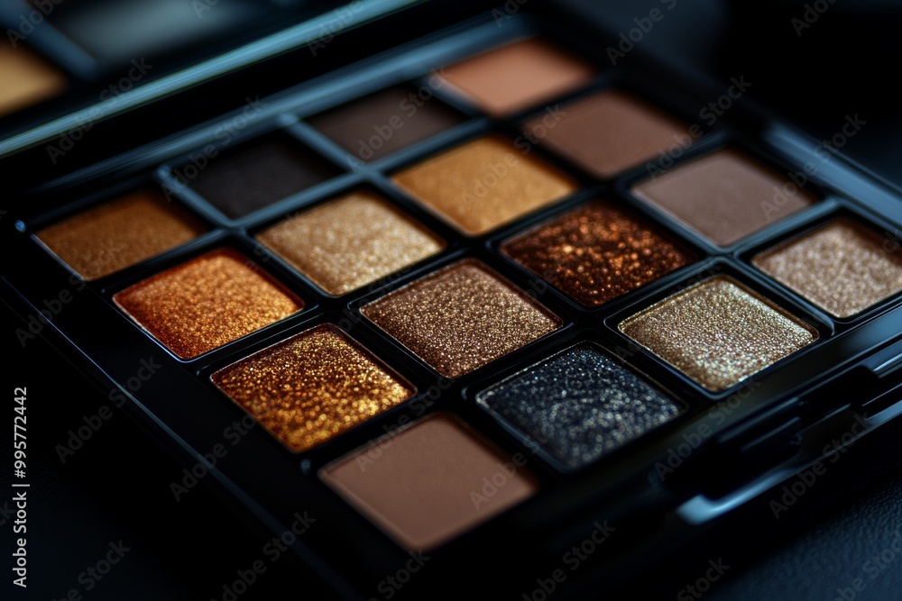 Professional bronze and gold toned shimmer eyeshadow palette ideal for glamorous evening makeup looks and high end beauty applications Professional bronze and gold toned shimmer eyeshadow palette ideal for glamorous evening makeup looks and high end beauty applications