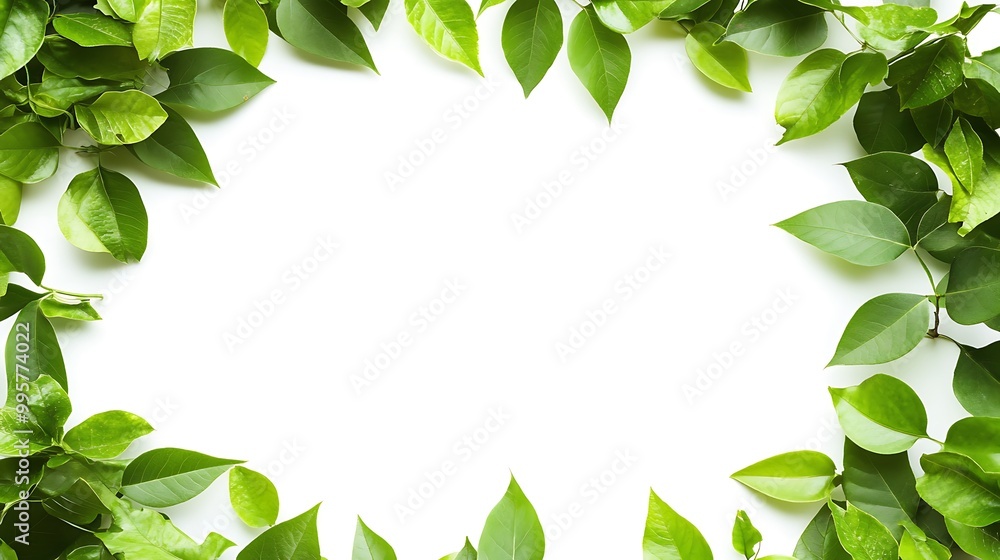 Green Leaves Frame on White Background Green Leaves Frame on White Background