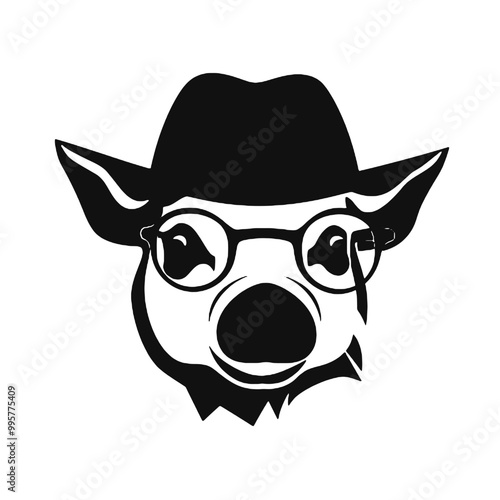 Clipart of a pig wearing a hat and sunglasses ,vector illustration transparent background 