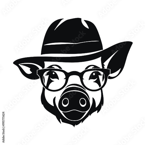 Clipart of a pig wearing a hat and sunglasses ,vector illustration transparent background 