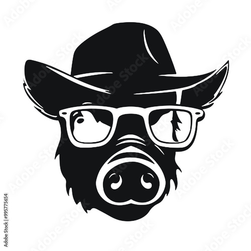 Clipart of a pig wearing a hat and sunglasses ,vector illustration transparent background 