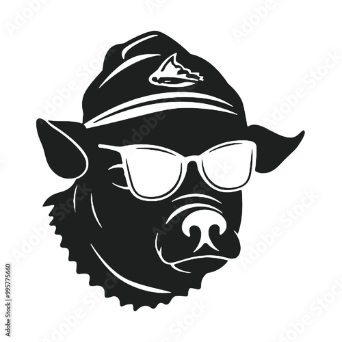 Clipart of a pig wearing a hat and sunglasses ,vector illustration transparent background 