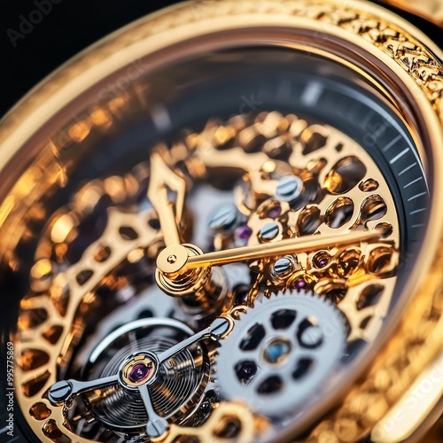 Wallpaper Mural A detailed shot of a gold-plated watch face, showing intricate mechanics, gold watch, luxury and precision Torontodigital.ca