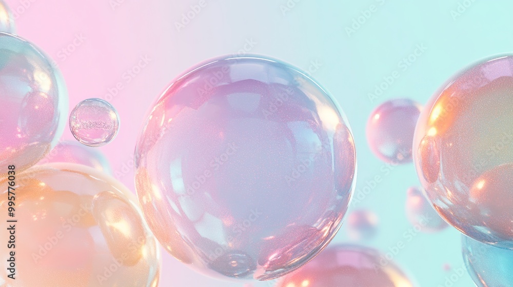 Colorful soap bubbles floating against a soft pastel background. Colorful soap bubbles floating against a soft pastel background.