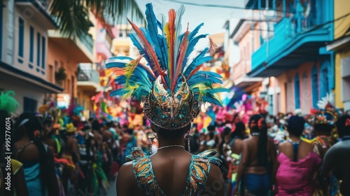 Vibrant Carnival Celebration in a Colorful City Street photo