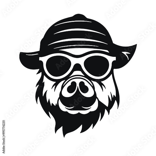 Clipart of a pig wearing a hat and sunglasses ,vector illustration transparent background 