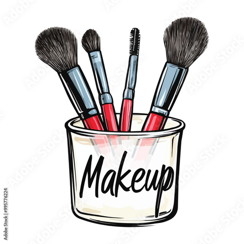 vector Makeup brushes in a container with the text makeup