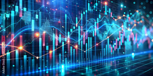 Global Market Dynamics: A mesmerizing visualization of global stock market trends, featuring vibrant, dynamic graphs and data streams, ideal for illustrating financial news, investment.