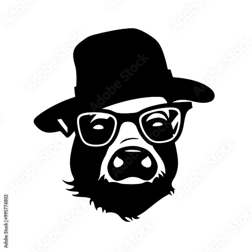 Clipart of a pig wearing a hat and sunglasses ,vector illustration transparent background 