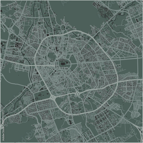 Map of Medina in Saudi Arabia in a smooth dark style. Contains layered vector with roads water, parks, etc. photo