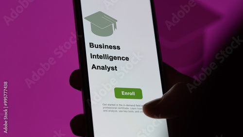 Business Intelligence Analyst program. A student enrolls in courses to study, to learn a new skill and pass certification. photo