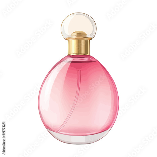 Pink glass perfume bottle with a gold cap vector