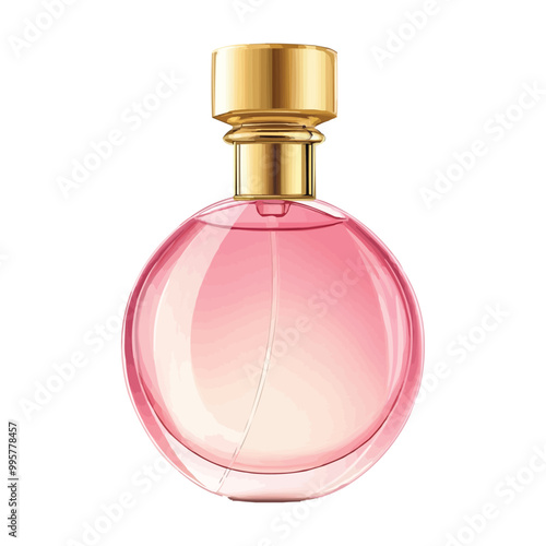 Pink glass perfume bottle with a gold cap vector