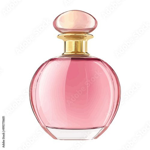 Pink glass perfume bottle with a gold cap vector