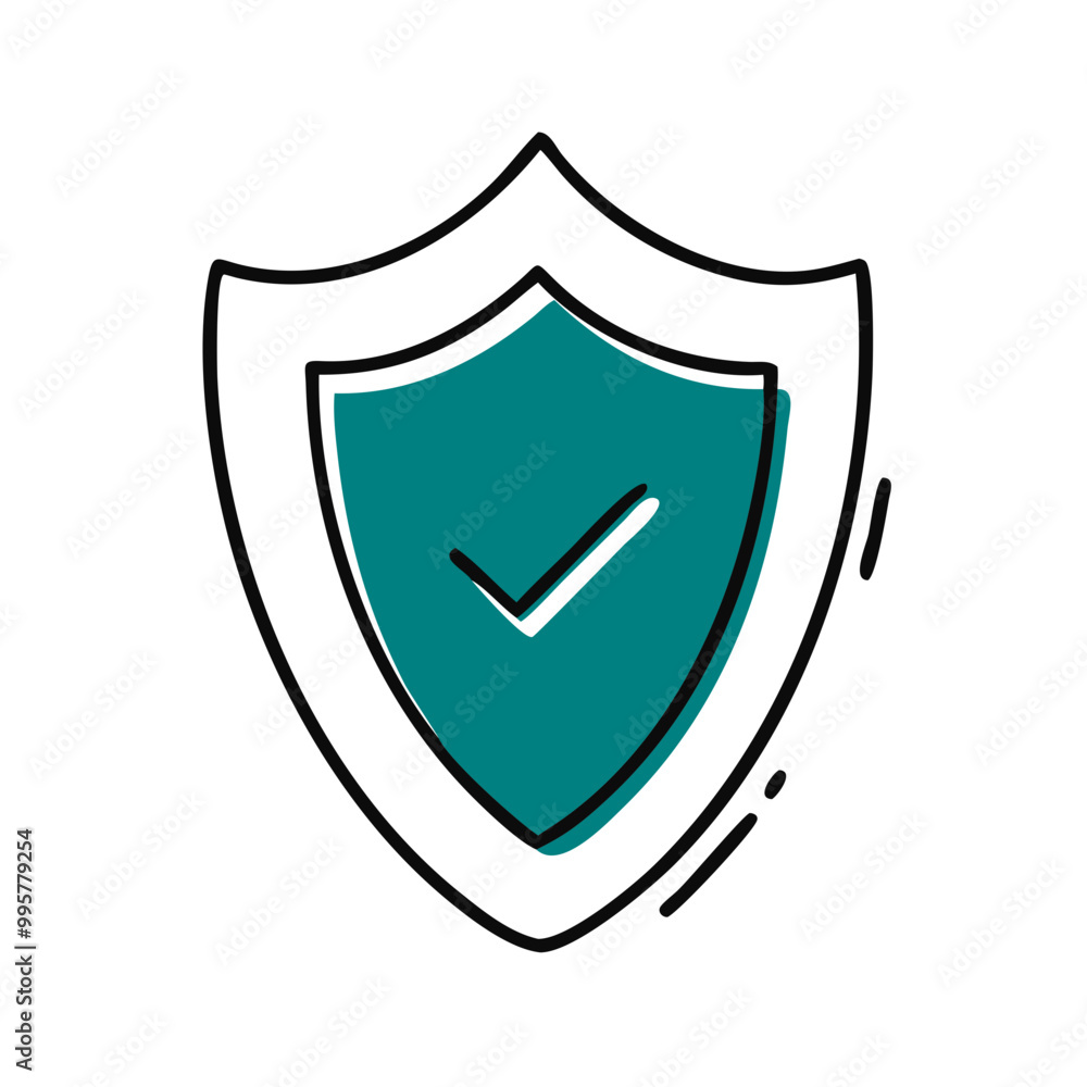 Shield with checkmark icon, teal and white, security and protection concept Shield with checkmark icon, teal and white, security and protection concept