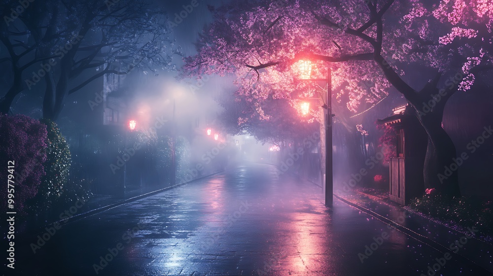 Nighttime Street Foggy and Misty Nighttime Street Foggy and Misty