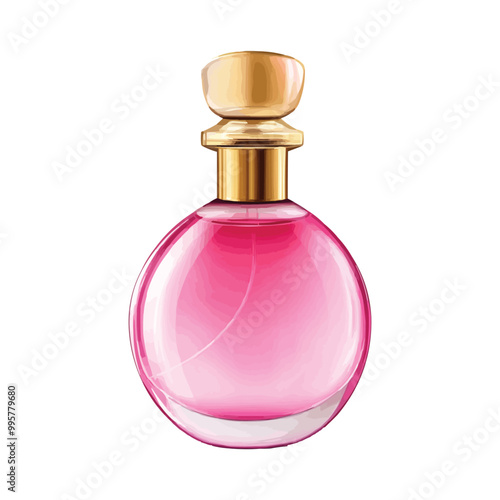 Pink glass perfume bottle with a gold cap vector