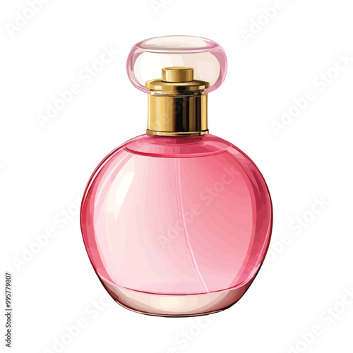 Pink glass perfume bottle with a gold cap vector