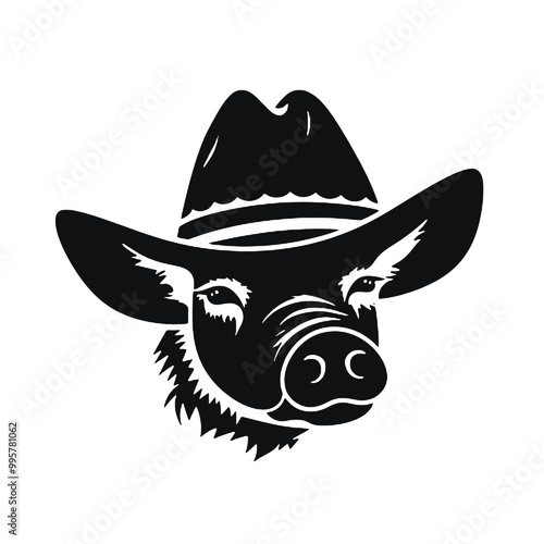 Pig in a Mexican hat ,vector illustration transparent background 