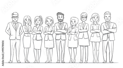 set of characters men and women in office style with simple lines on white background .Generative AI