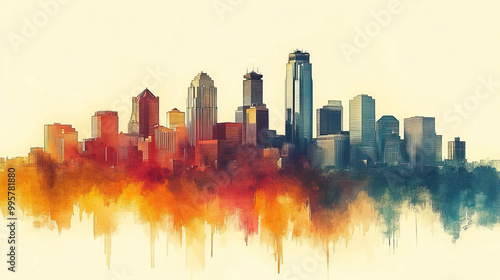Minneapolis, Minnesota, color pen pencil hand-drawn effect drawing illustration for travel poster, card, wallpaper, backdrop or banner. Modern, clear, artistic and simple