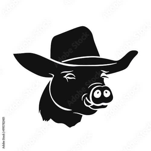 portrait of pig in sombrero hat ,vector illustration transparent background 