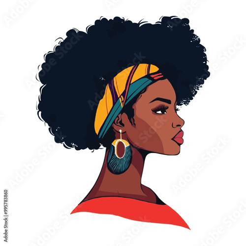 vector illustration of an African American woman with large earrings and a colorful headband