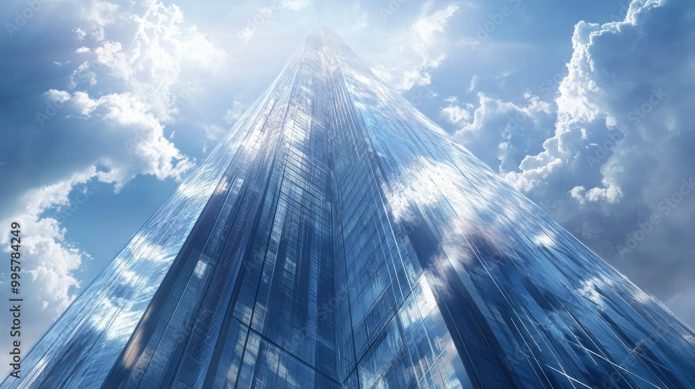 custom made wallpaper toronto digitalA Tall Glass Skyscraper Reaching for the Cloudy Sky