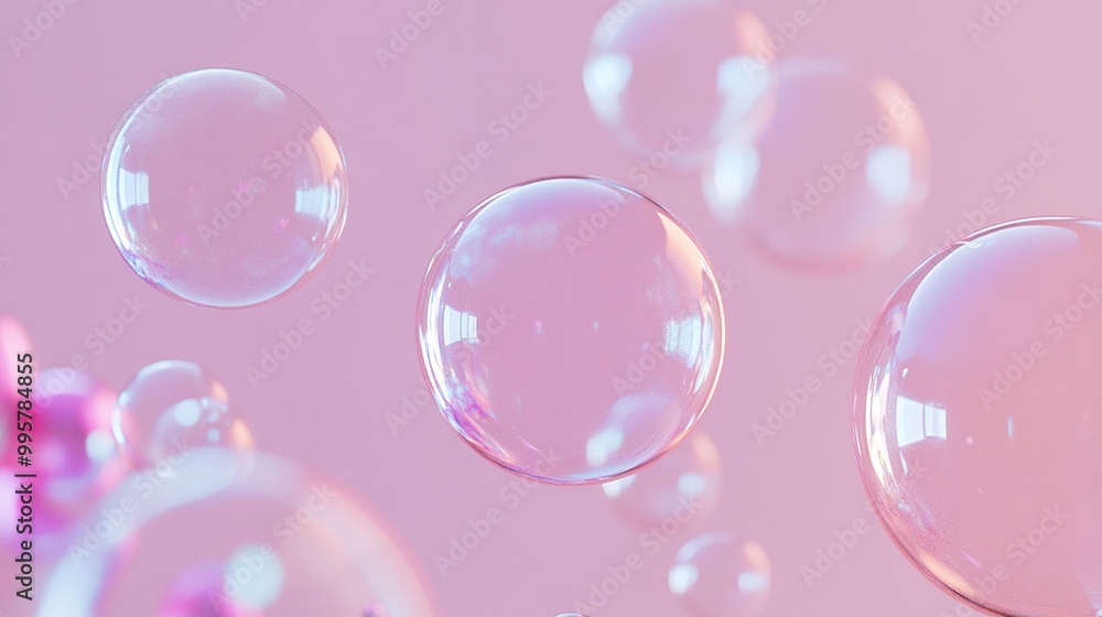 A collection of translucent bubbles floating against a soft pink background. A collection of translucent bubbles floating against a soft pink background.