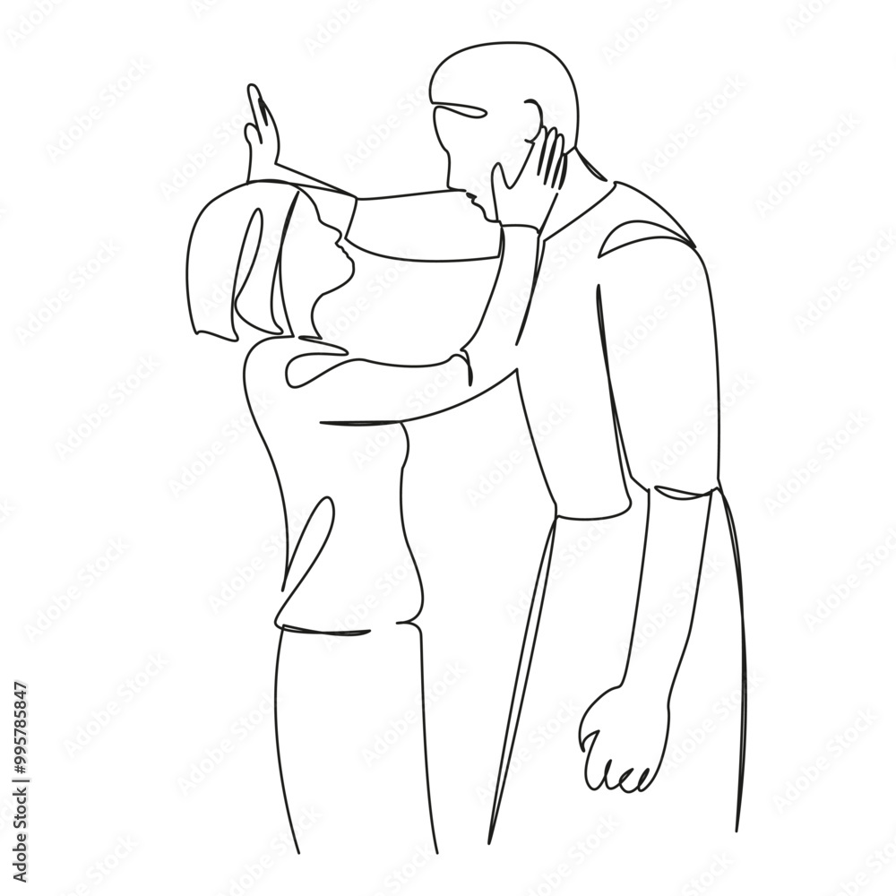 One continuous single drawing line art flat doodle person, man, romance, copy space, girlfriend, smiling, boyfriend, woman, adult, embracing. Isolated image hand draw contour on a white background One continuous single drawing line art flat doodle person, man, romance, copy space, girlfriend, smiling, boyfriend, woman, adult, embracing. Isolated image hand draw contour on a white background
