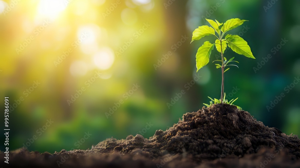 Thriving Seedling Sprouts from Fertile Soil in Lush Natural Environment Thriving Seedling Sprouts from Fertile Soil in Lush Natural Environment