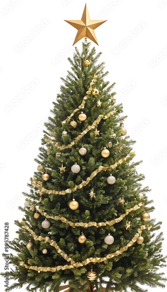 Festive Christmas Tree with Star Isolated on a White Background Elegant Christmas Tree Topped with a Star Against a White Canvas Festive Christmas Tree with Star Isolated on a White Background Elegant Christmas Tree Topped with a Star Against a White Canvas