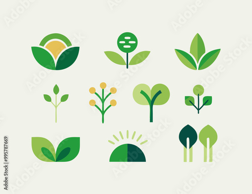 Abstract minimalist microgreens sprouting icons for logo design and branding