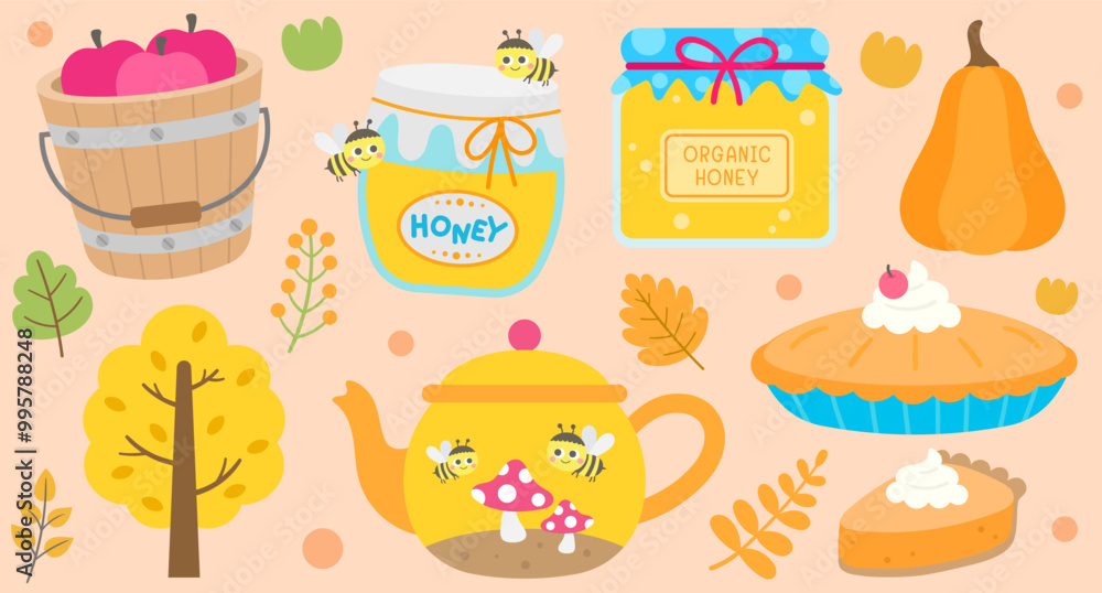 Hand drawn Cute Happy Fall Autumn Elements Hand drawn Cute Happy Fall Autumn Elements