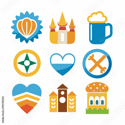 Oktoberfest themed abstract icons collection for minimalist design projects