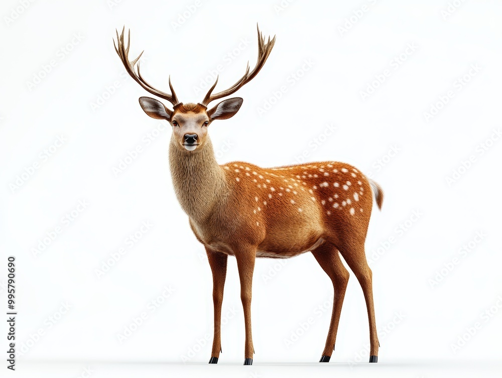 Stunning deer with antlers, standing gracefully against a white isolated background. Stunning deer with antlers, standing gracefully against a white isolated background.
