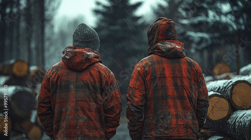 Two Men Walking in the Rain photo