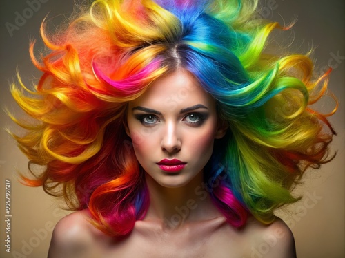 A wild, unrefined hairstyle stands out against a muted background, offering a perfect canvas for imaginative projects