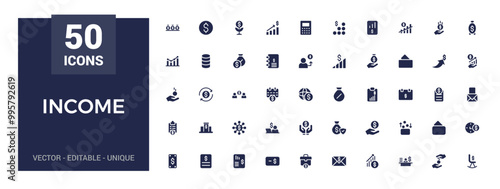 Income icons set. Containing money, tax, earnings, payment, solid icon set. Glyph for web and ui. Filled icons set, Vector illustration.