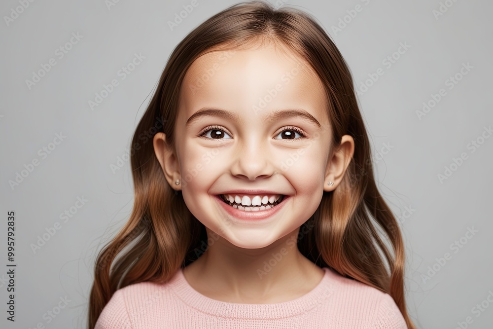 A Charming Closeup Portrait of a Cheerful Girl with a Bright Smile and Beautiful Hair for a Dental Ad Campaign A Charming Closeup Portrait of a Cheerful Girl with a Bright Smile and Beautiful Hair for a Dental Ad Campaign