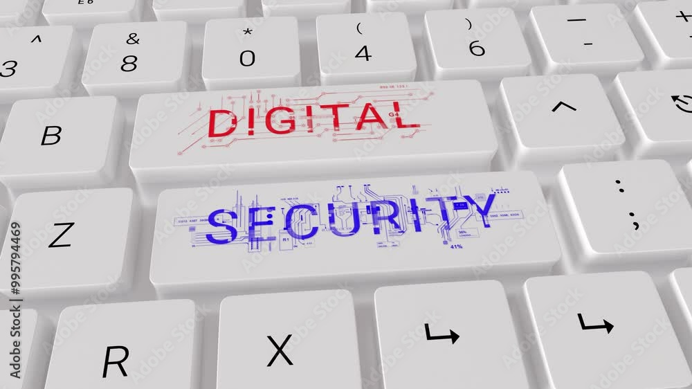 Digital security keyboard password access Data Information internet Security cyber hackers attack 3D animation White keyboard Digital security keyboard password access Data Information internet Security cyber hackers attack 3D animation White keyboard