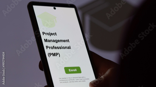 Project Management Professional (PMP) program. A student enrolls in courses to study, to learn a new skill and pass certification. 