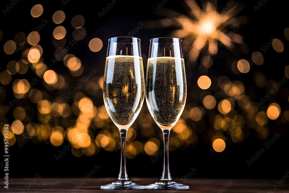 champagne glasses with golden fireworks champagne glasses with golden fireworks